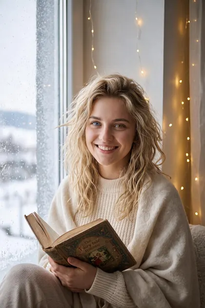 Січень — Айдарка вдома з книжкою, за вікном сніг.